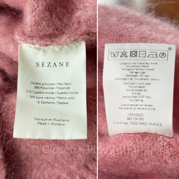 Sezane Zita Jumper Sweater Rosewood Pink Size Small Tie Neck Bow Detail - Picture 13 of 15